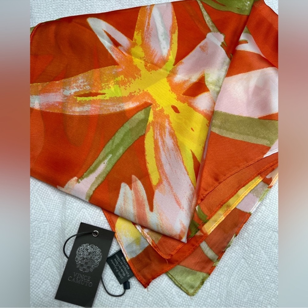 Vince Camuto Floral Scarf Bold Orange and Green Scarf
